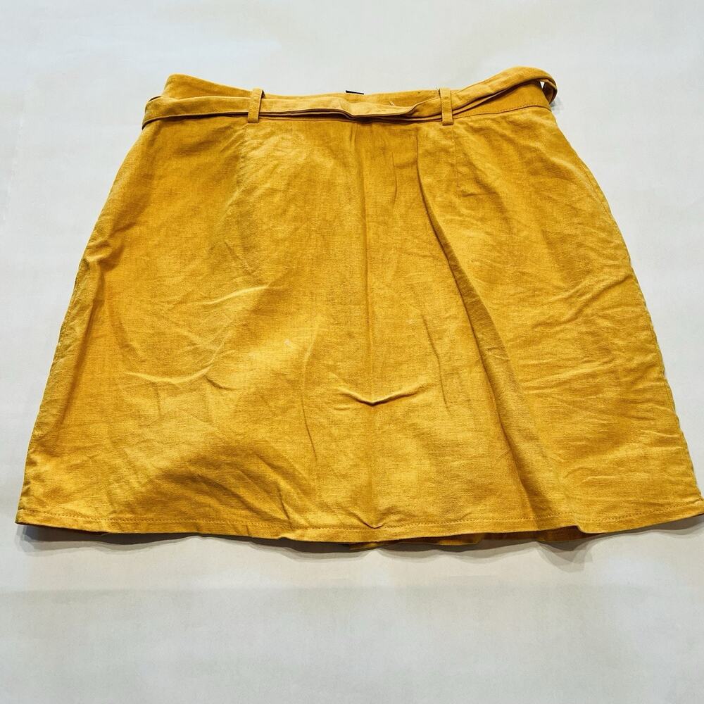 Forever 21 Mustard Yellow Linen Women’s Mini Skirt Button Front Medium (A0126) - Picture 3 of 4